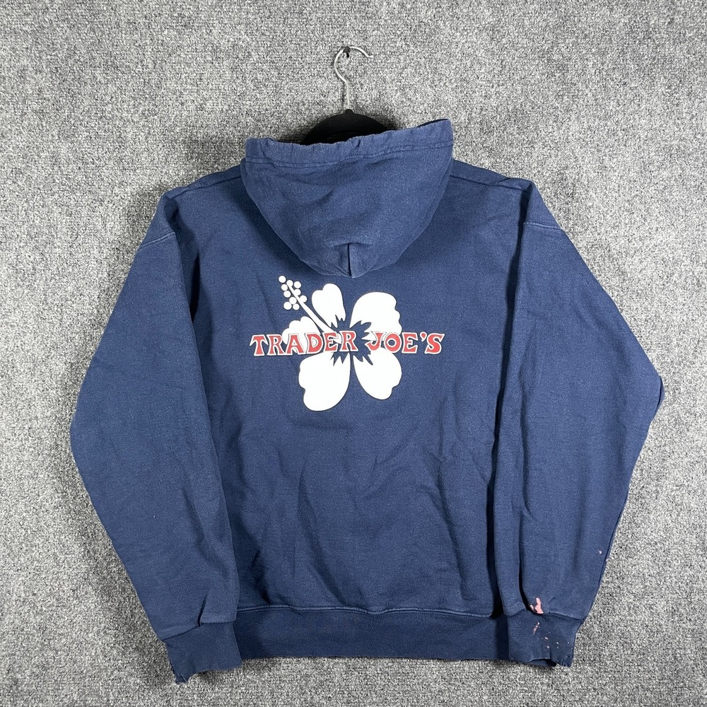 Vintage Y2K Trader Joe's Pullover Faded Hoodie Hibiscus Flower Mens Medium #2577